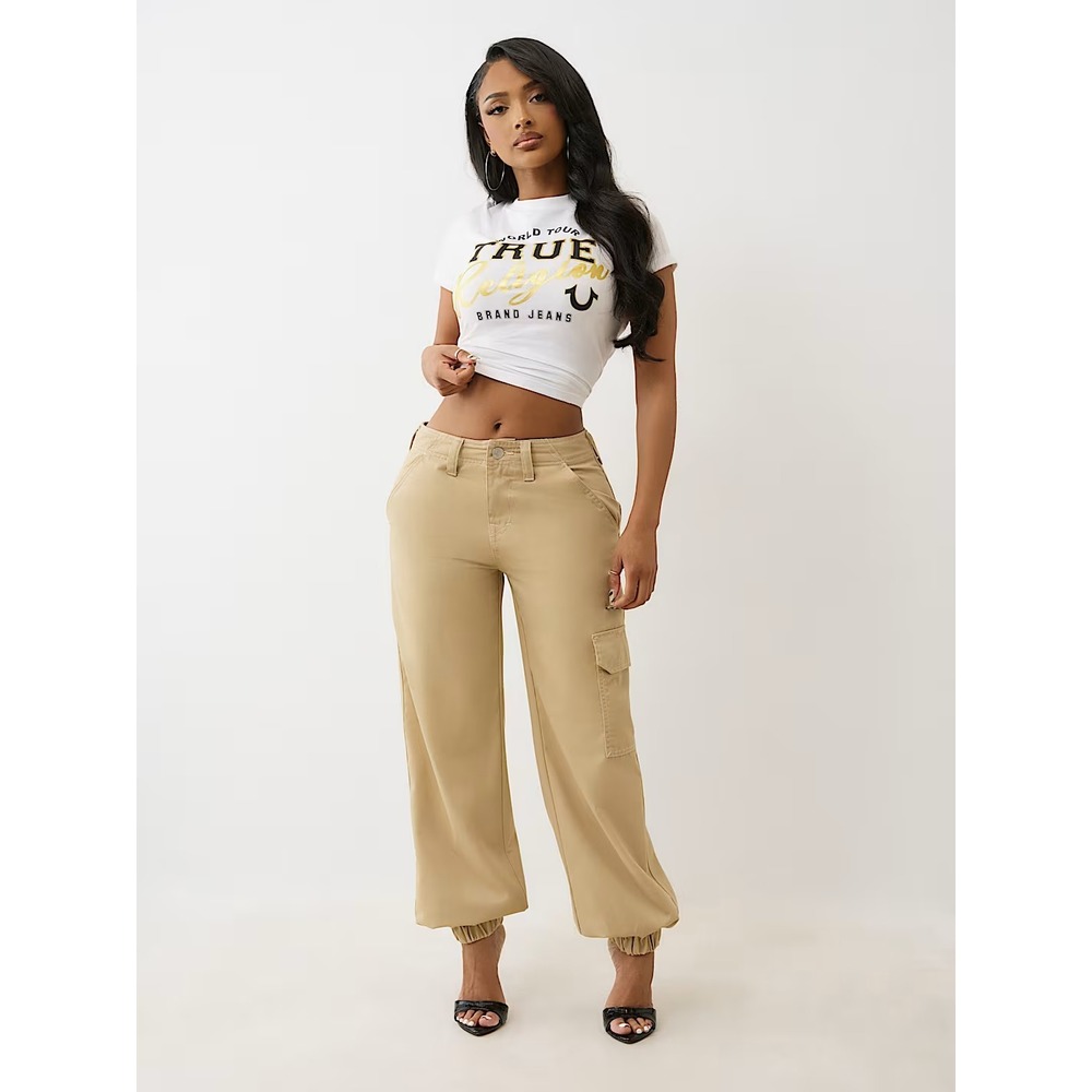 NEW TRUE RELIGION Bobbi Baggy Cargo Joggers Sz 28  Travertine Pants Pockets‎ Y2K